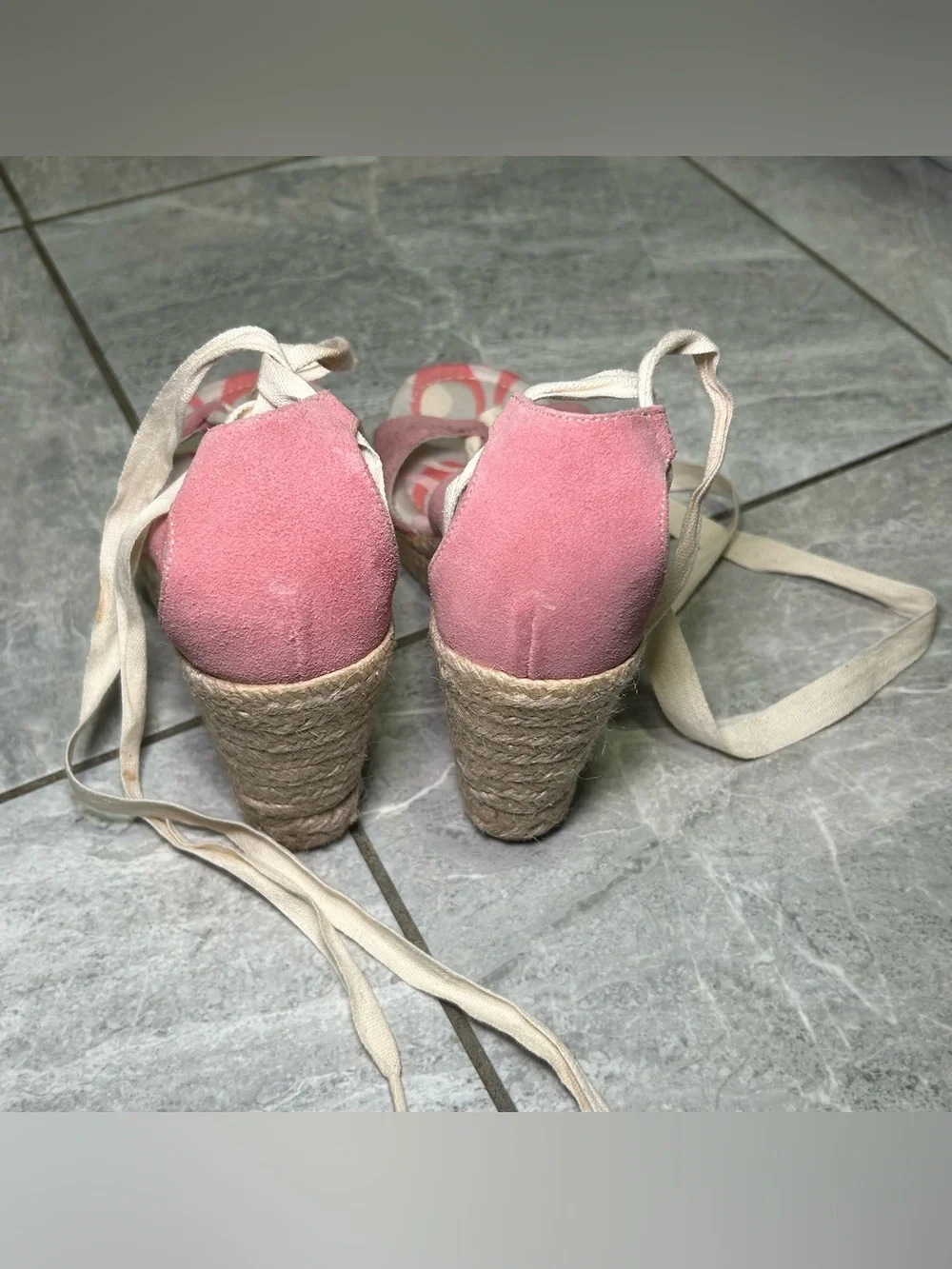 Coach Rosie Pink Suede Lace Up Espadrille Wedge Heels Women’s Size 6M